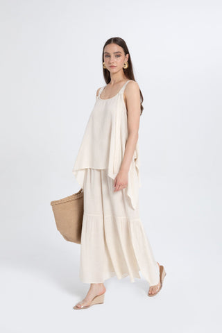 Linen Blend Thick Strappy Casual Blouse