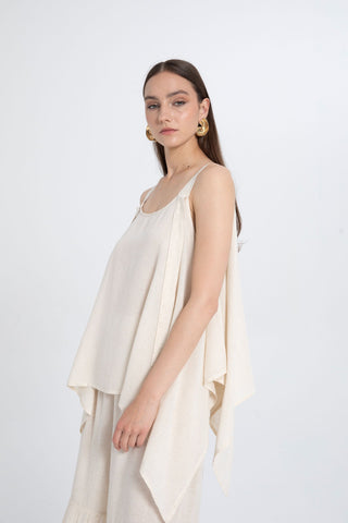 Linen Blend Thick Strappy Casual Blouse