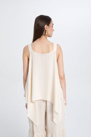 Linen Blend Thick Strappy Casual Blouse