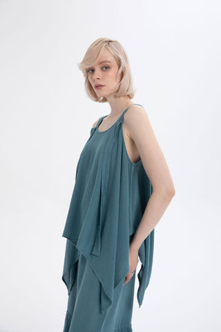 Linen Blend Thick Strappy Casual Blouse