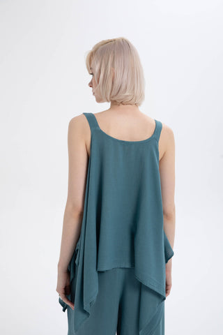 Linen Blend Thick Strappy Casual Blouse