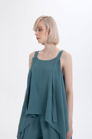 Linen Blend Thick Strappy Casual Blouse