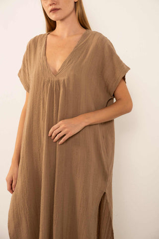 Patterned Woven Maxi Kaftan Dress - Dress