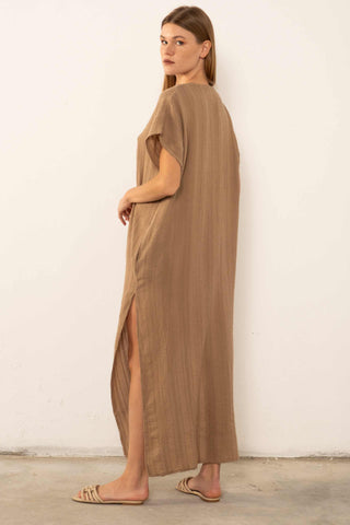 Patterned Woven Maxi Kaftan Dress - Dress