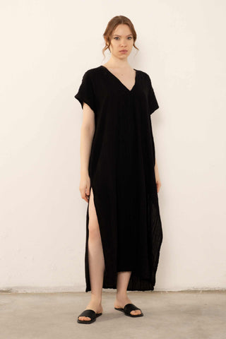 Patterned Woven Maxi Kaftan Dress - Dress