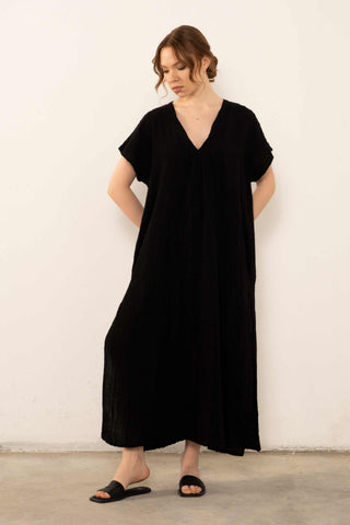Patterned Woven Maxi Kaftan Dress - Dress