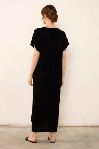Patterned Woven Maxi Kaftan Dress - Dress