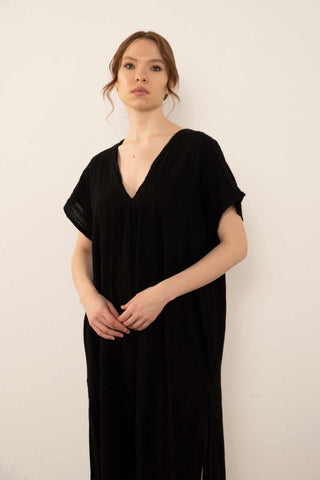 Patterned Woven Maxi Kaftan Dress - Dress