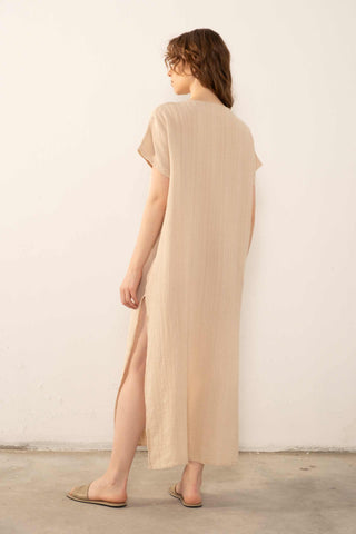 Patterned Woven Maxi Kaftan Dress - Dress