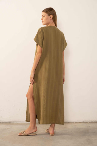 Patterned Woven Maxi Kaftan Dress - Dress