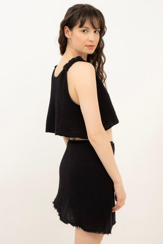 Asymmetrical Cut Muslin Short Skirt - Short