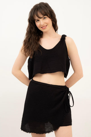 Asymmetrical Cut Muslin Short Skirt - Short
