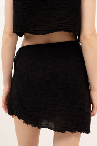 Asymmetrical Cut Muslin Short Skirt - Short