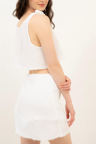 Asymmetrical Cut Muslin Short Skirt - Short