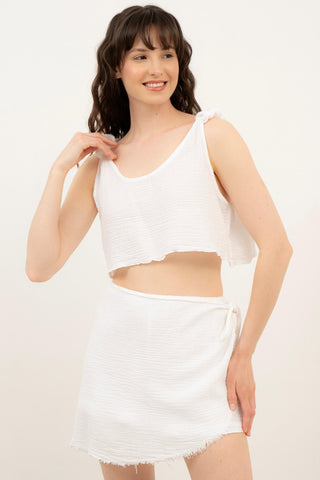 Asymmetrical Cut Muslin Short Skirt - Short