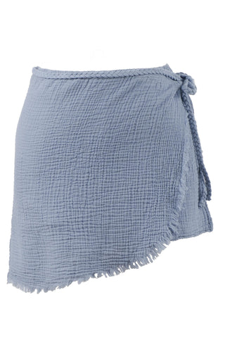 Asymmetrical Cut Muslin Short Skirt - Ice Blue / Standard - Short