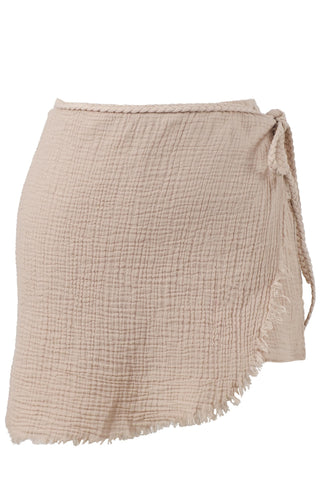 Asymmetrical Cut Muslin Short Skirt - Flax / Standard - Short
