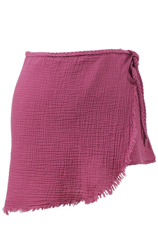 Asymmetrical Cut Muslin Short Skirt - Fuchsia / Standard - Short