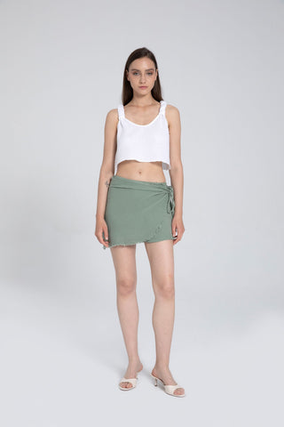 Asymmetrical Cut Muslin Short Skirt - Short