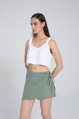 Asymmetrical Cut Muslin Short Skirt - Short