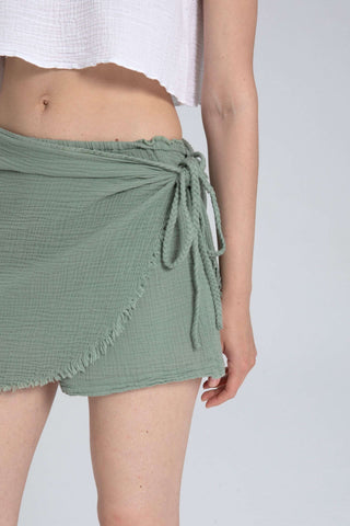 Asymmetrical Cut Muslin Short Skirt - Short