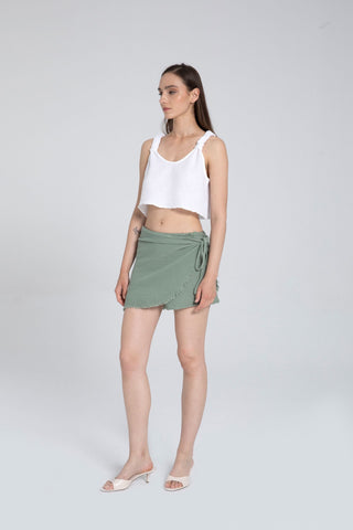 Asymmetrical Cut Muslin Short Skirt - Short