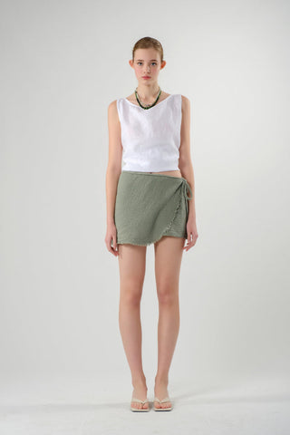 Asymmetrical Cut Muslin Short Skirt - Short