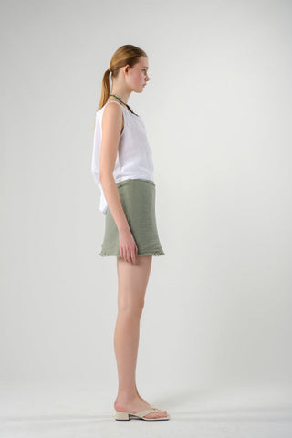 Asymmetrical Cut Muslin Short Skirt - Short