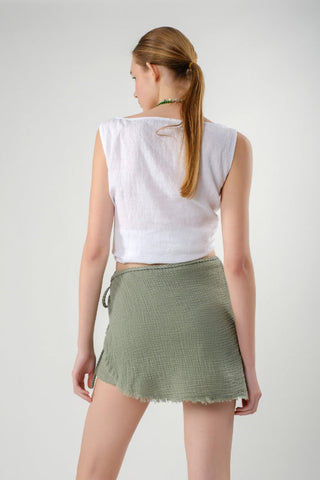 Asymmetrical Cut Muslin Short Skirt - Short