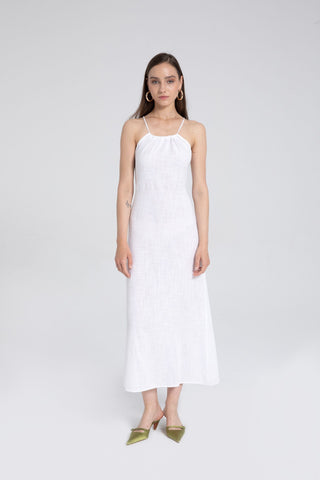 Long Dress with Rope Straps and Low-Cut Back - White / S/M - Dress