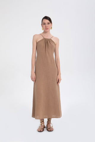 Long Dress with Rope Straps and Low-Cut Back - Brown / S/M - Dress