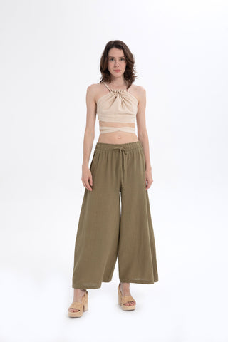 Lace-Up Back Gathered Front Crop Top