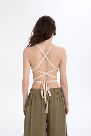 Lace-Up Back Gathered Front Crop Top