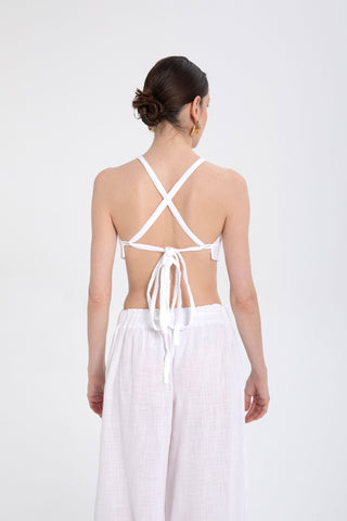 Lace-Up Back Gathered Front Crop Top