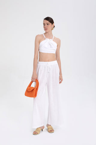 Lace-Up Back Gathered Front Crop Top