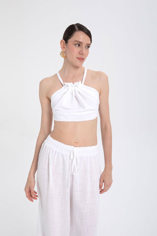 Lace-Up Back Gathered Front Crop Top