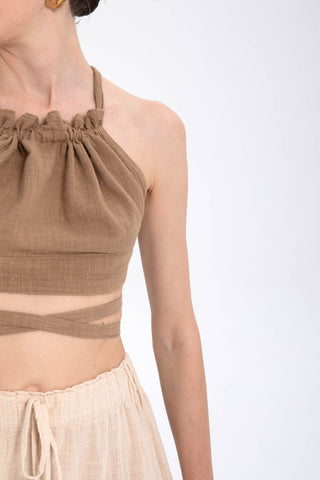 Lace-Up Back Gathered Front Crop Top