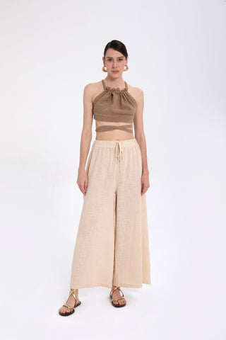 Lace-Up Back Gathered Front Crop Top