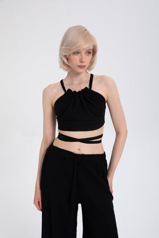 Lace-Up Back Gathered Front Crop Top