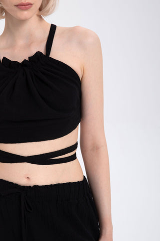 Lace-Up Back Gathered Front Crop Top