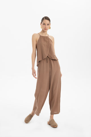 Asymmetrical Cut Linen Blend Blouse with Rope Straps