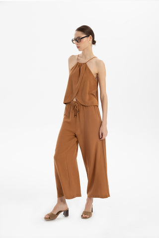 Asymmetrical Cut Linen Blend Blouse with Rope Straps