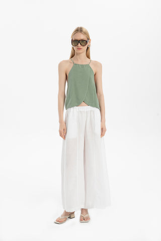 Asymmetrical Cut Linen Blend Blouse with Rope Straps