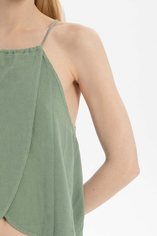 Asymmetrical Cut Linen Blend Blouse with Rope Straps