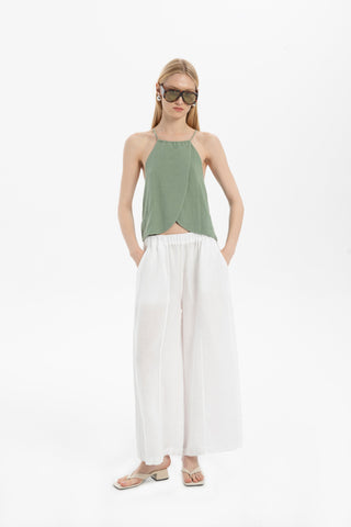 Asymmetrical Cut Linen Blend Blouse with Rope Straps