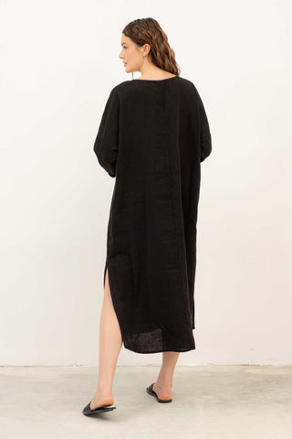 Natural Long Sleeve Linen Dress - Dress