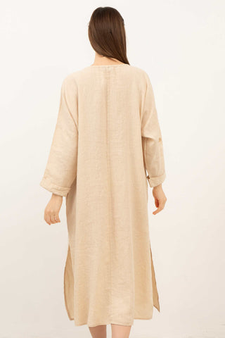 Natural Long Sleeve Linen Dress - Dress