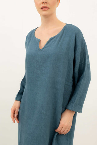Natural Long Sleeve Linen Dress - Dress