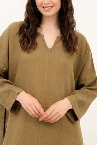 Natural Long Sleeve Linen Dress - Dress