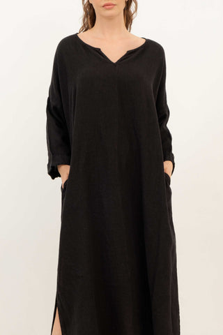 Natural Long Sleeve Linen Dress - Dress